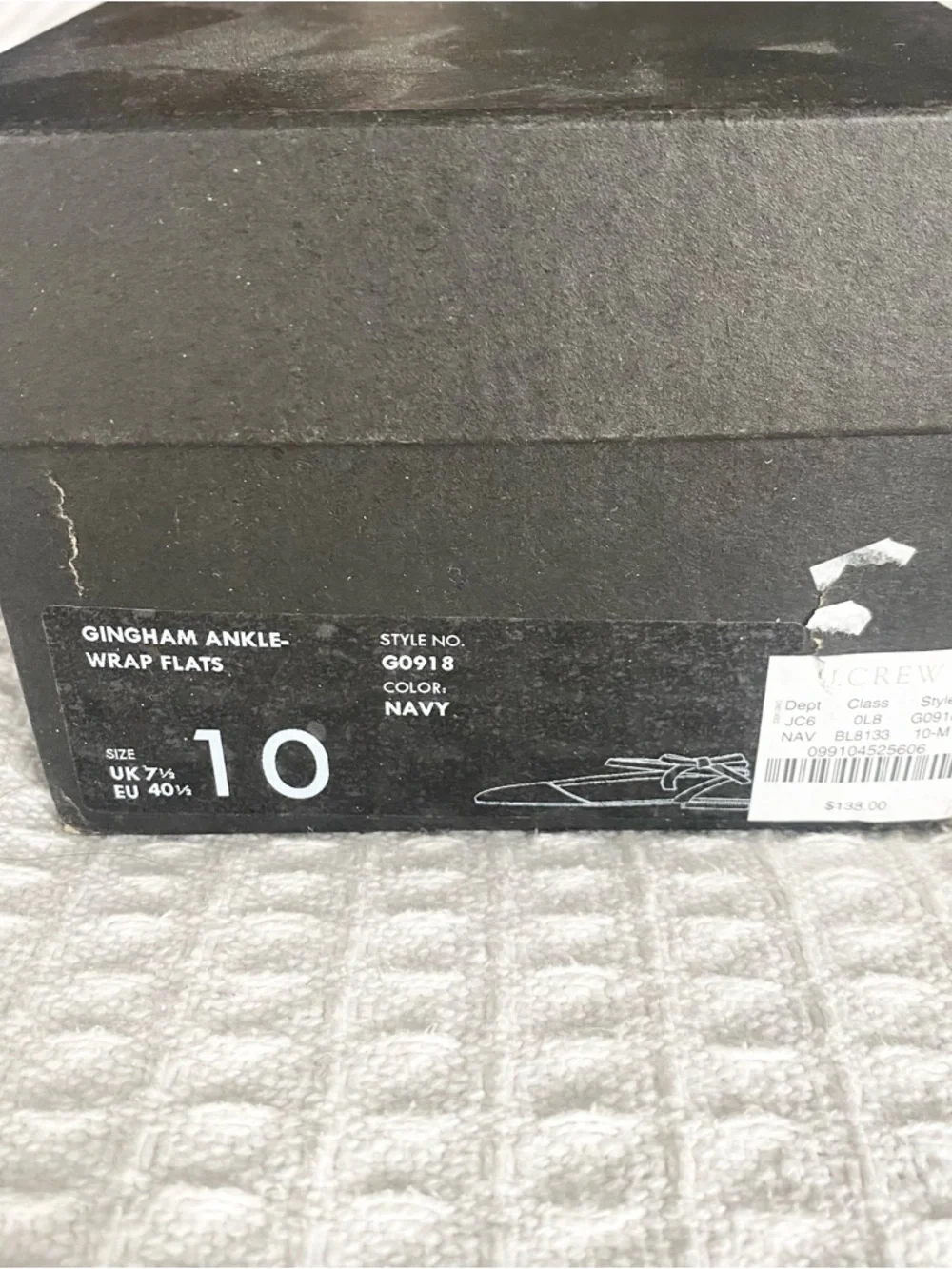 J. Crew gingham ankle wrap flats navy size 10 NIB